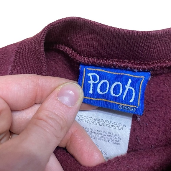 VTG Pooh Disney Burgundy Winnie The Pooh Bear Crewneck Pullover Sweatshirt Sz M - Picture 2 of 7